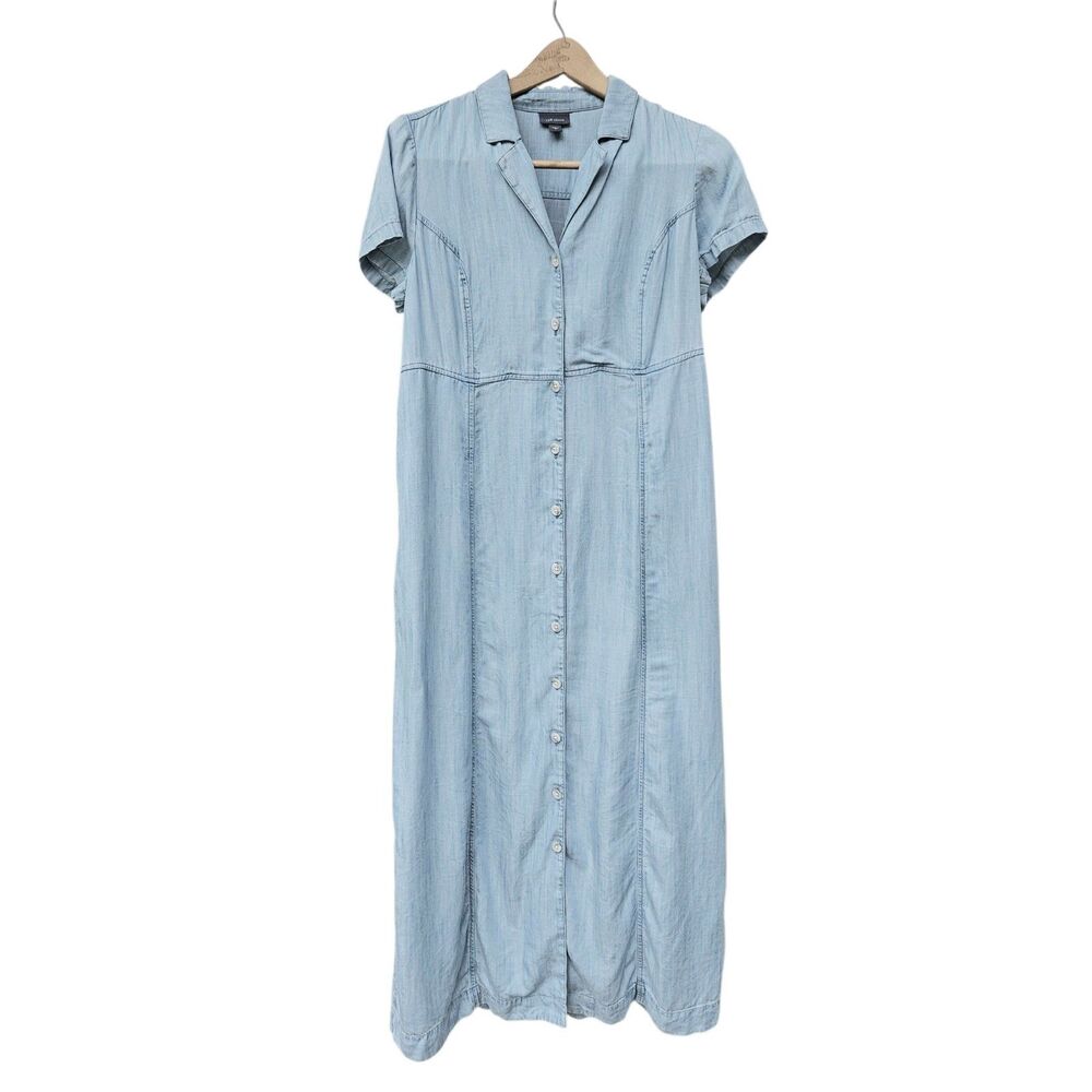 J. Jill Denim Light Wash Tencel Button Front Maxi Dress Short Sleeve Blue Size S